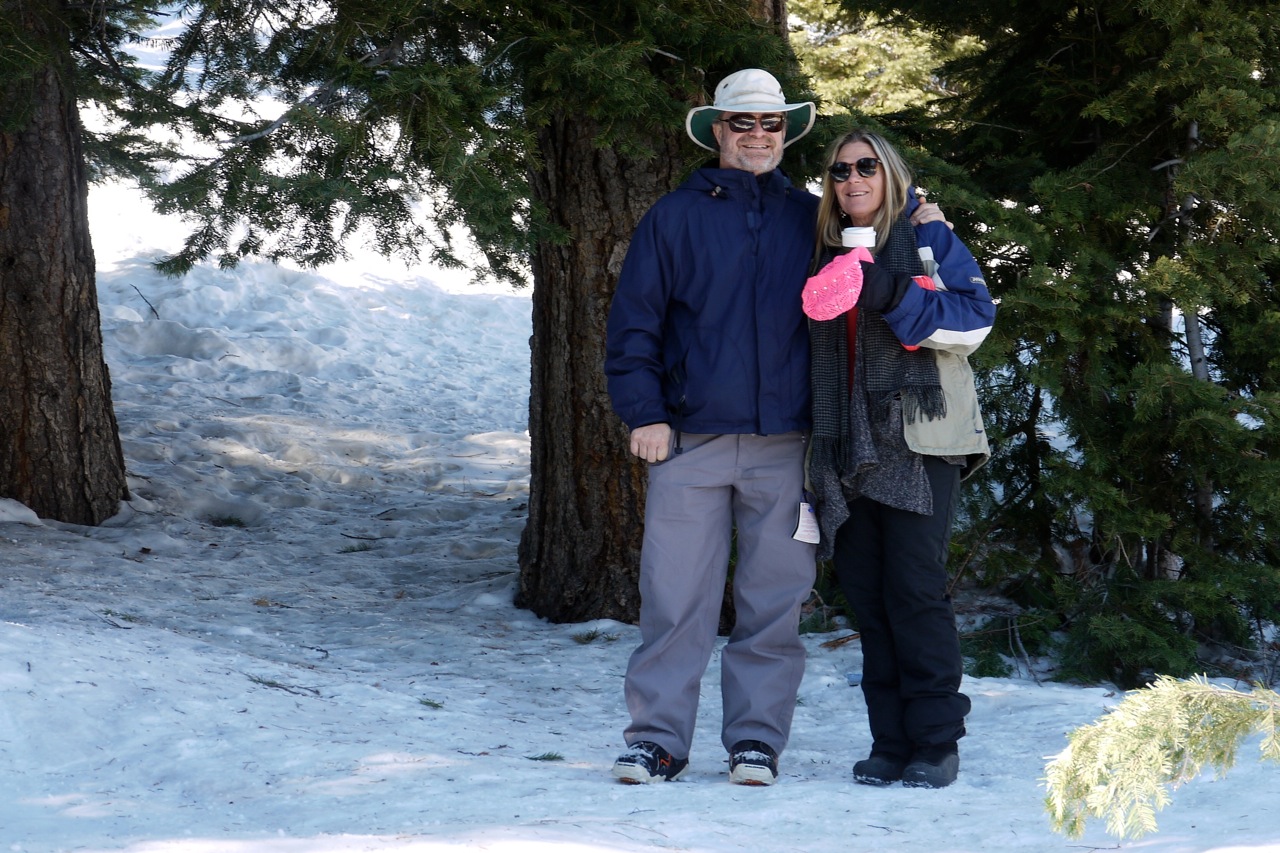 Teri and Jeff on a snowy hike in Mammoth